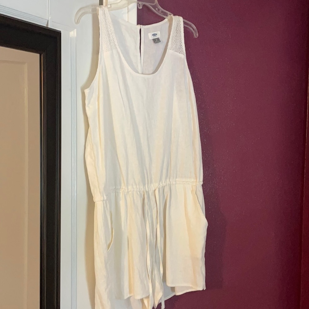 White linen drawstring waist romper